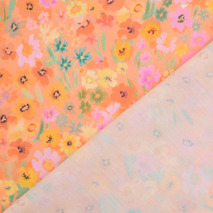 Cotton voile flower meadow, orange