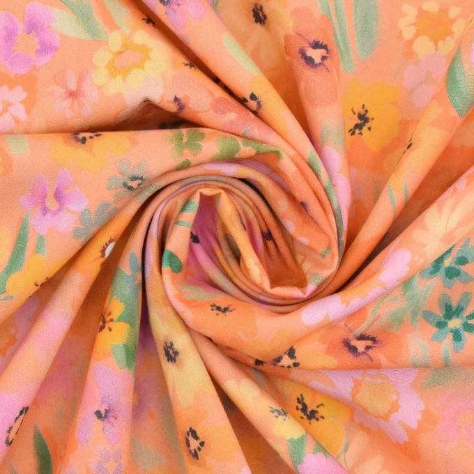 Cotton voile flower meadow, orange