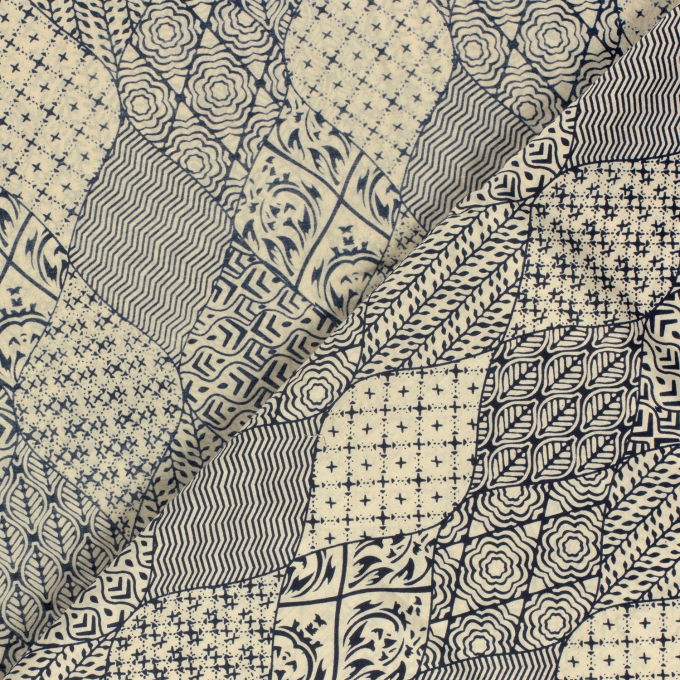 Tissu voile de coton Losanges géométriques Fantasy Leaves, naturel
