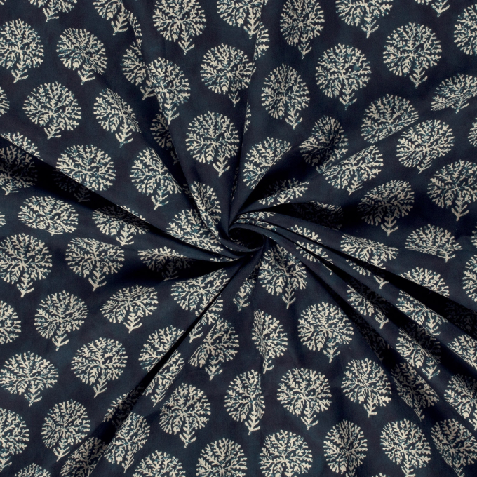 Tissu voile de coton Arbres Fantasy Tree, marine