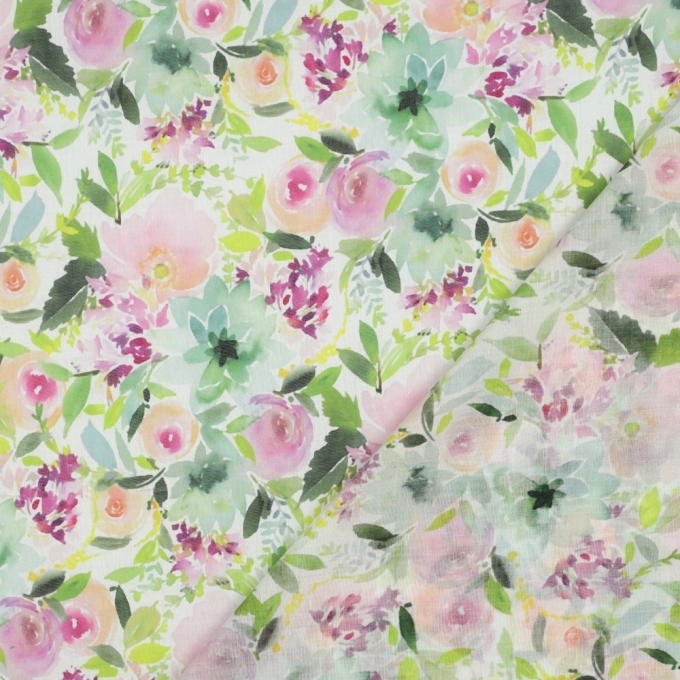 Tissu voile de coton Flower Dream, blanc cassé