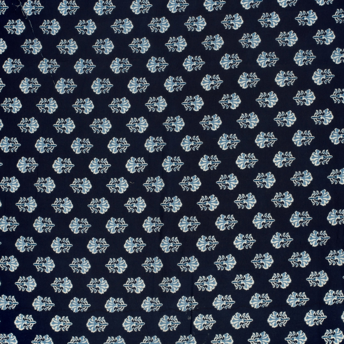Tissu voile de coton Ornement de fleurs Flower Ornament, marine