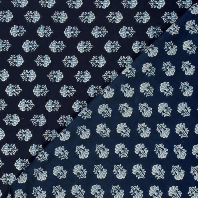 Tissu voile de coton Ornement de fleurs Flower Ornament, marine