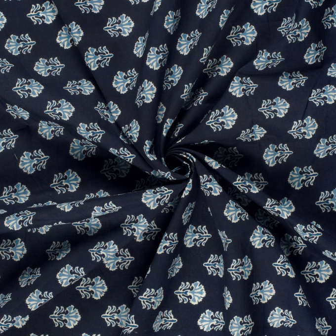Tissu voile de coton Ornement de fleurs Flower Ornament, marine