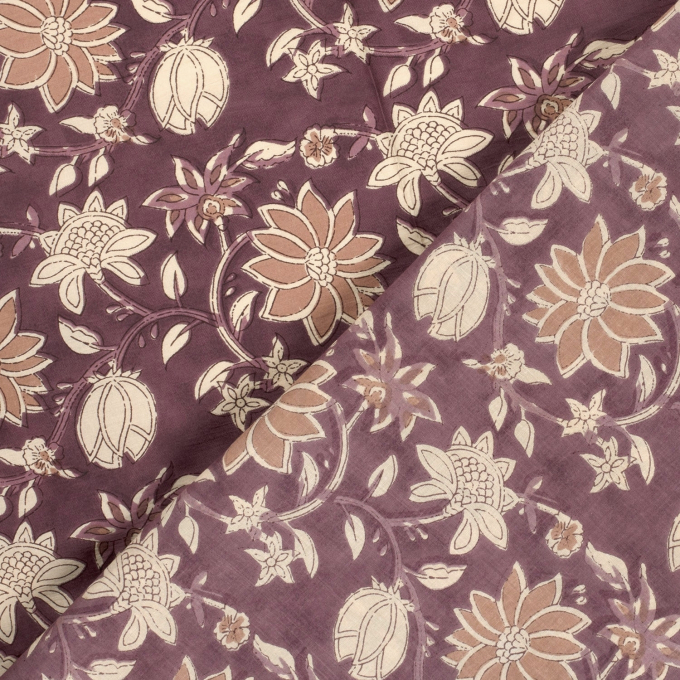 Katoenen voile flowers, mauve