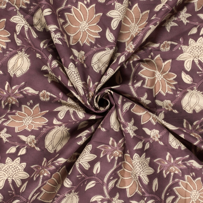 Katoenen voile flowers, mauve