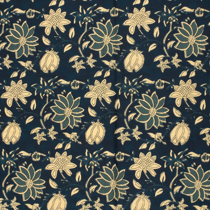 Tissu voile de coton Fleurs Flowers, marine