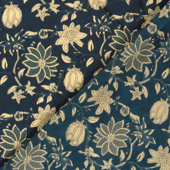 Tissu voile de coton Fleurs Flowers, marine