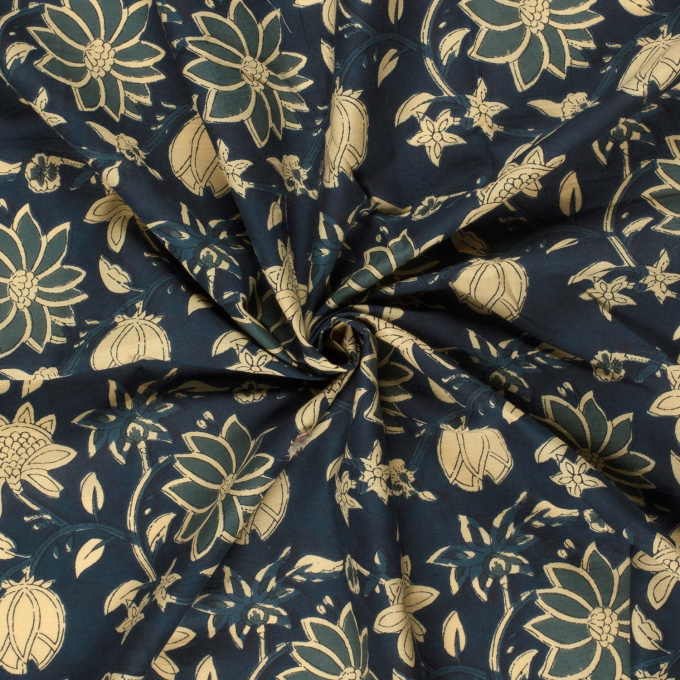 Tissu voile de coton Fleurs Flowers, marine
