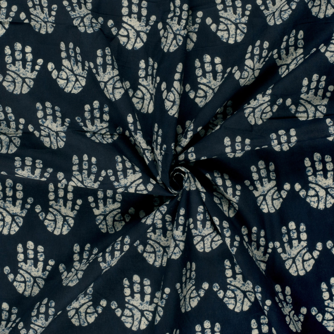 Tissu voile de coton Batik Mains Hands, bleu marine