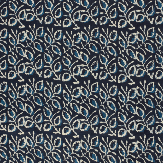 Katoenen voile Leaves, donkerblauw