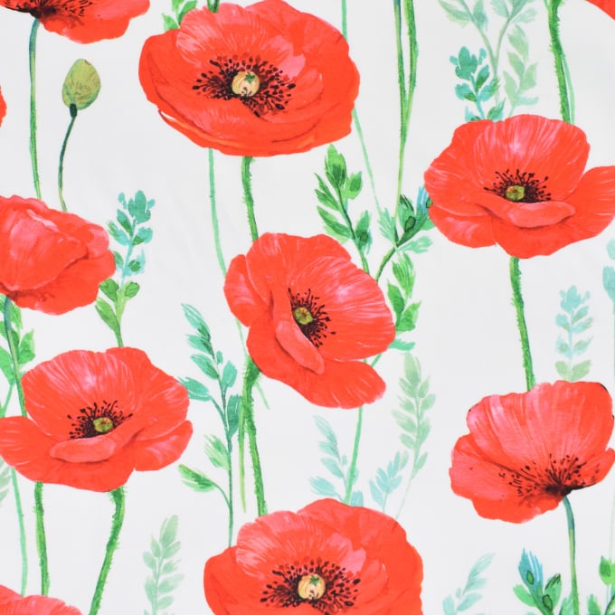 Cotton Voile poppies, white