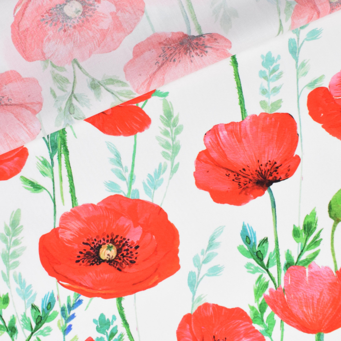 Cotton Voile poppies, white