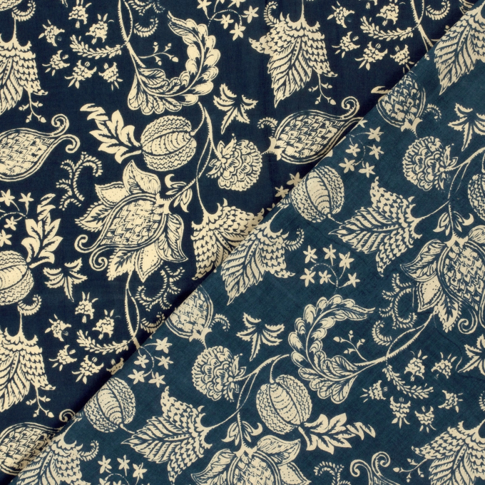 Tissu voile de coton Fleurs Oriental Flowers, marine