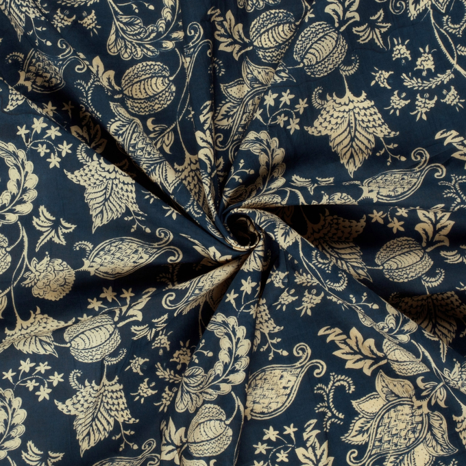 Tissu voile de coton Fleurs Oriental Flowers, marine