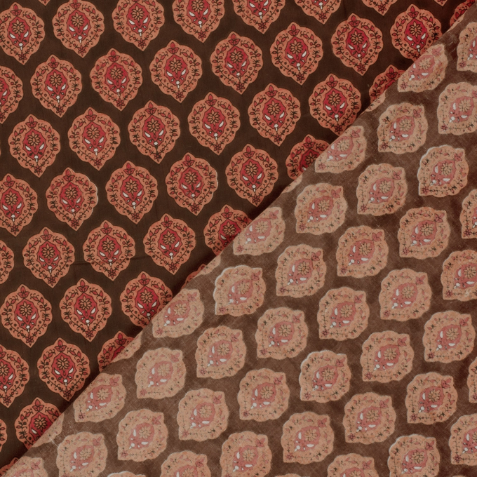 Katoenen voile oriental ornaments, bruin