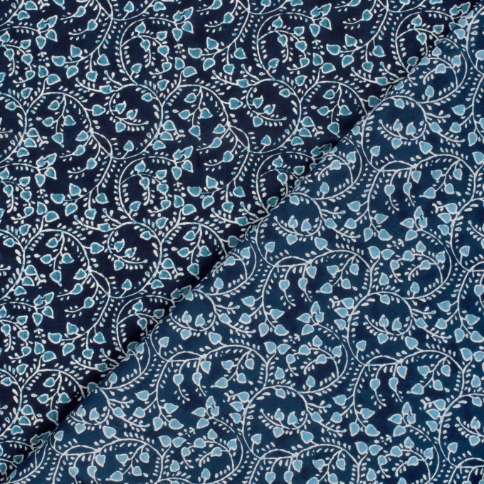 Tissu voile de coton Branches d’arbres Twigs, bleu marine