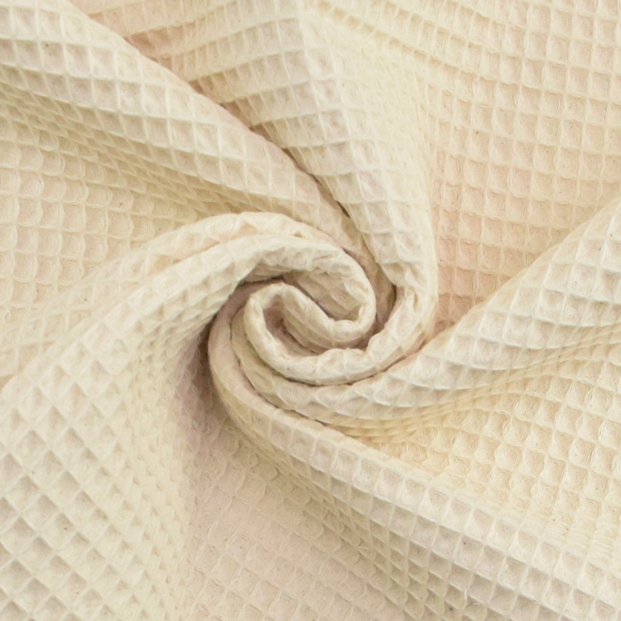 Tissu nid d'abeille gaufré, blanc nature