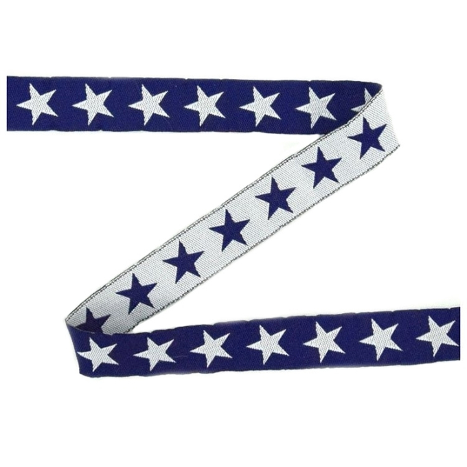 Ruban tissu coton, 1,5cm, étoiles, bande de coton, bleu foncé