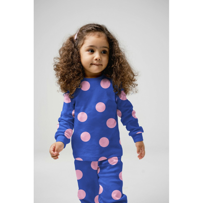 Katoenen flanel Big Dots, koningsblauw