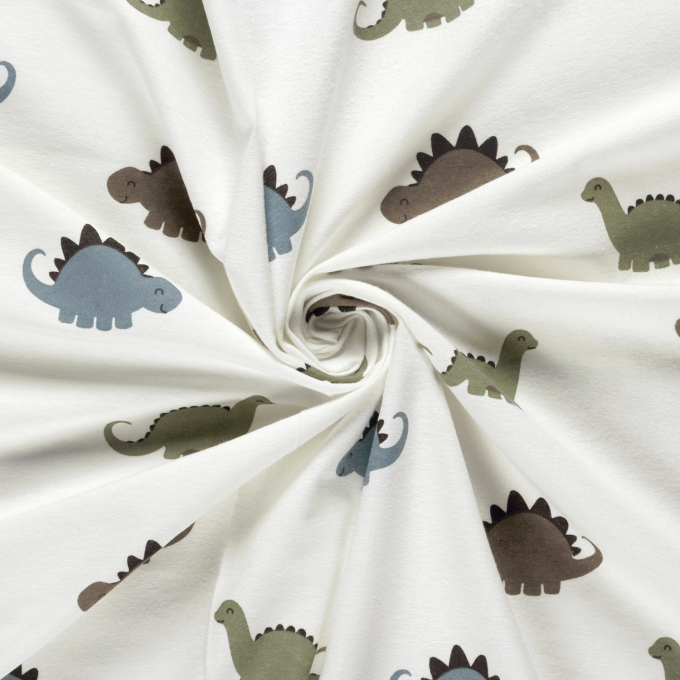 Baumwollflanell Dinosaurier, wollweiß