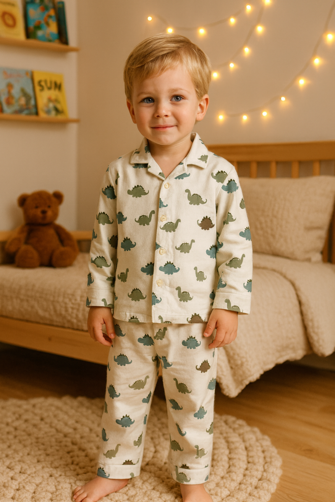 Baumwollflanell Dinosaurier, wollweiß