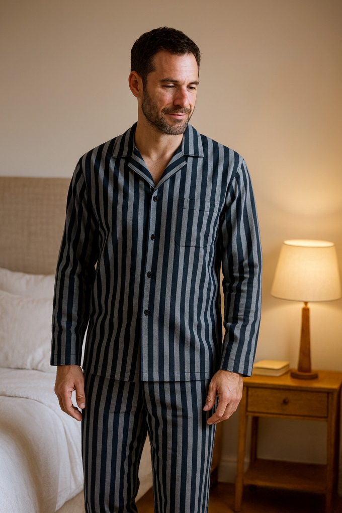 Baumwollflanell Stripes, blau