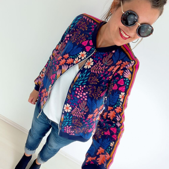 Katoenjersey Albstoffe Hamburger Liebe Bliss Flower Field, marineblauw