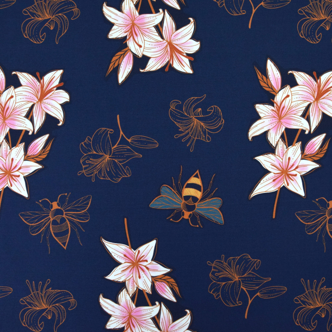 Katoenjersey Albstoffe Hamburger Liebe Glow Lily, marineblauw