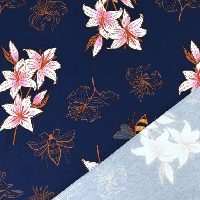 Katoenjersey Albstoffe Hamburger Liebe Glow Lily, marineblauw