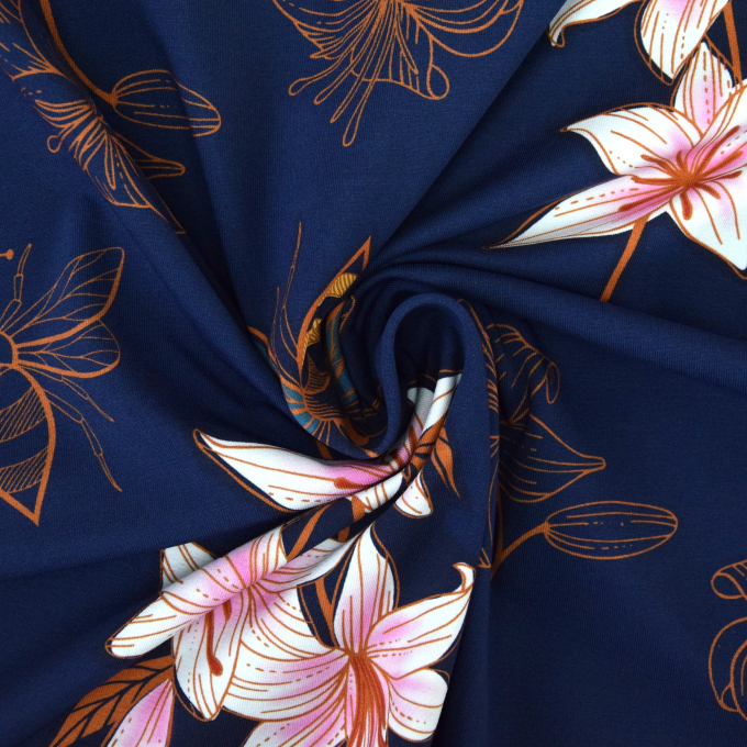Katoenjersey Albstoffe Hamburger Liebe Glow Lily, marineblauw