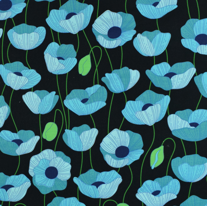 Katoenjersey Albstoffe Hamburger Liebe Wonderland Poppies, zwart