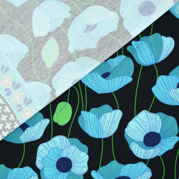 Katoenjersey Albstoffe Hamburger Liebe Wonderland Poppies, zwart