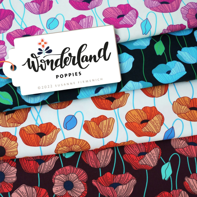 Katoenjersey Albstoffe Hamburger Liebe Wonderland Poppies, zwart