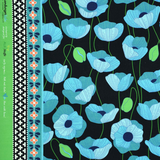 Katoenjersey Albstoffe Hamburger Liebe Wonderland Poppies, zwart