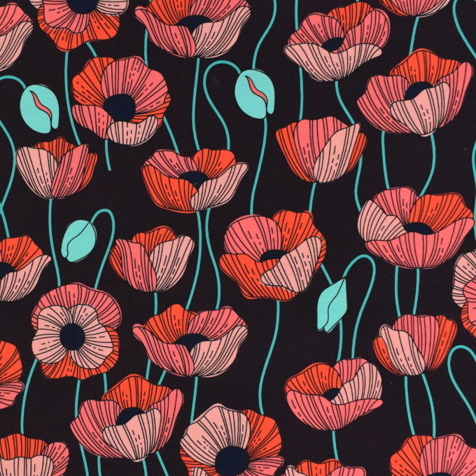 Katoenjersey Albstoffe Hamburger Liebe Wonderland Poppies, bordeauxrood