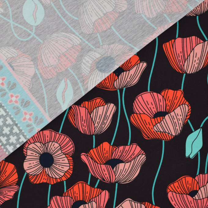 Katoenjersey Albstoffe Hamburger Liebe Wonderland Poppies, bordeauxrood