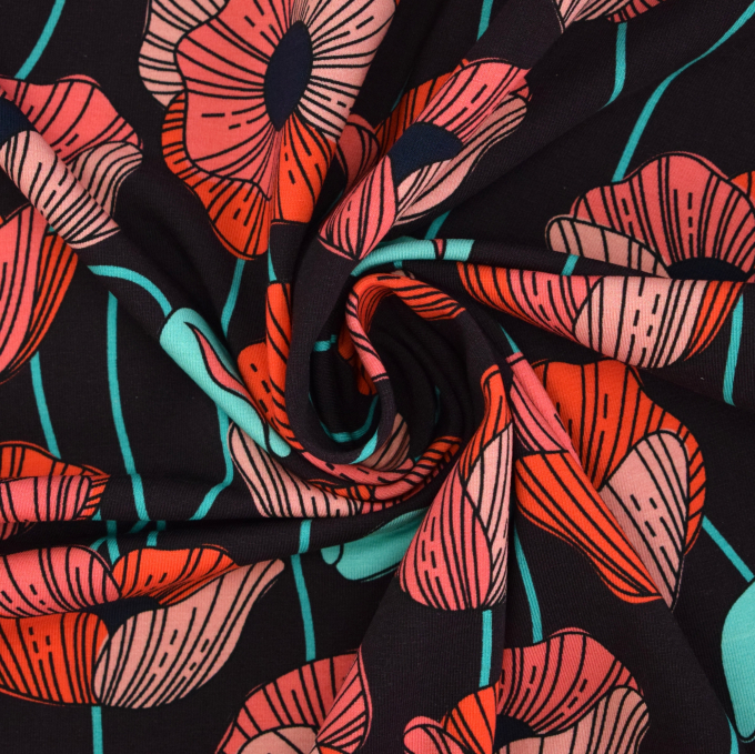 Katoenjersey Albstoffe Hamburger Liebe Wonderland Poppies, bordeauxrood