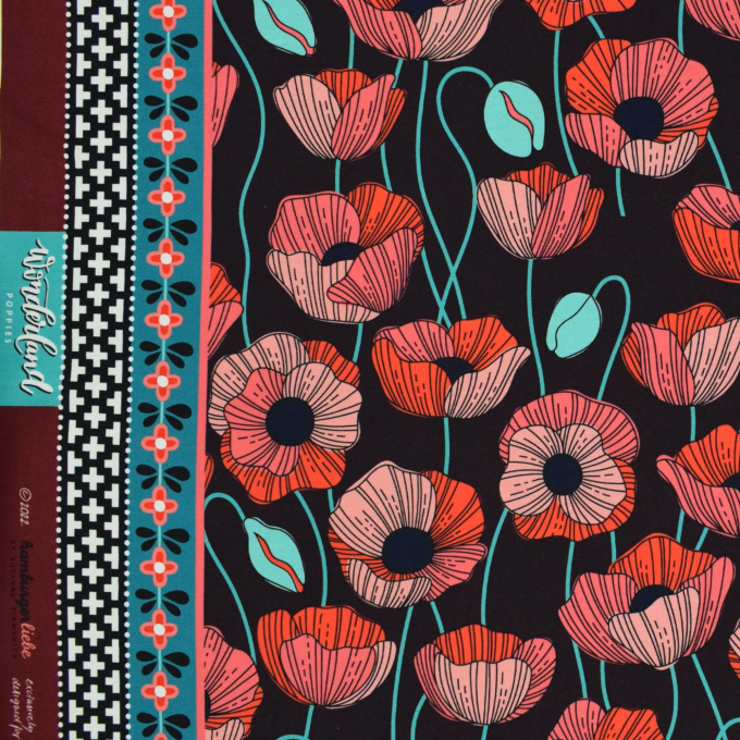 Katoenjersey Albstoffe Hamburger Liebe Wonderland Poppies, bordeauxrood