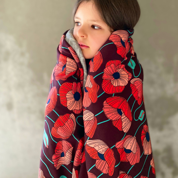 Katoenjersey Albstoffe Hamburger Liebe Wonderland Poppies, bordeauxrood