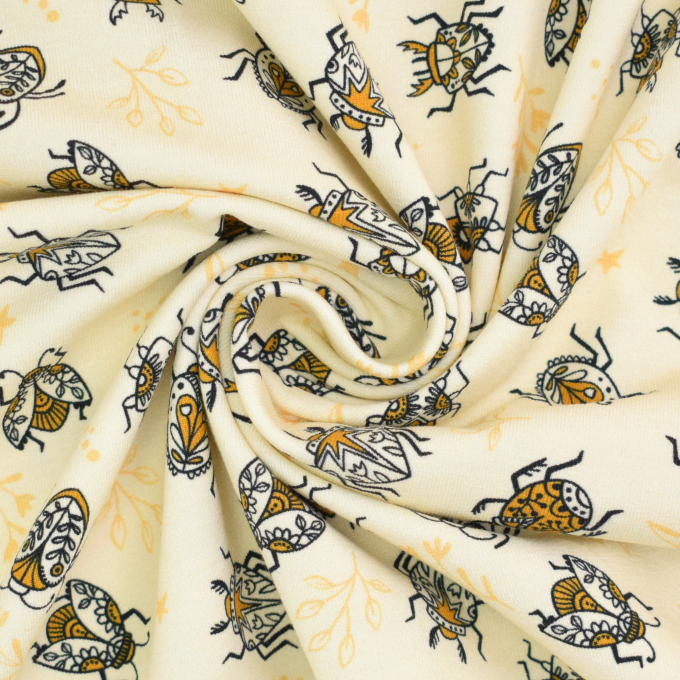 Tissu jersey coton bio Albstoffe Hamburger Liebe Beetles & Bugs Tickle, blanc vanille
