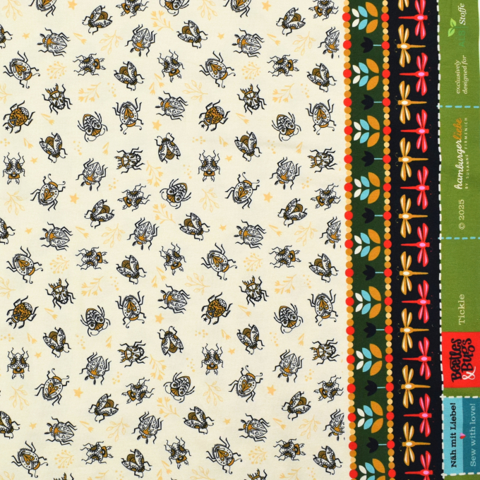 Tissu jersey coton bio Albstoffe Hamburger Liebe Beetles & Bugs Tickle, blanc vanille