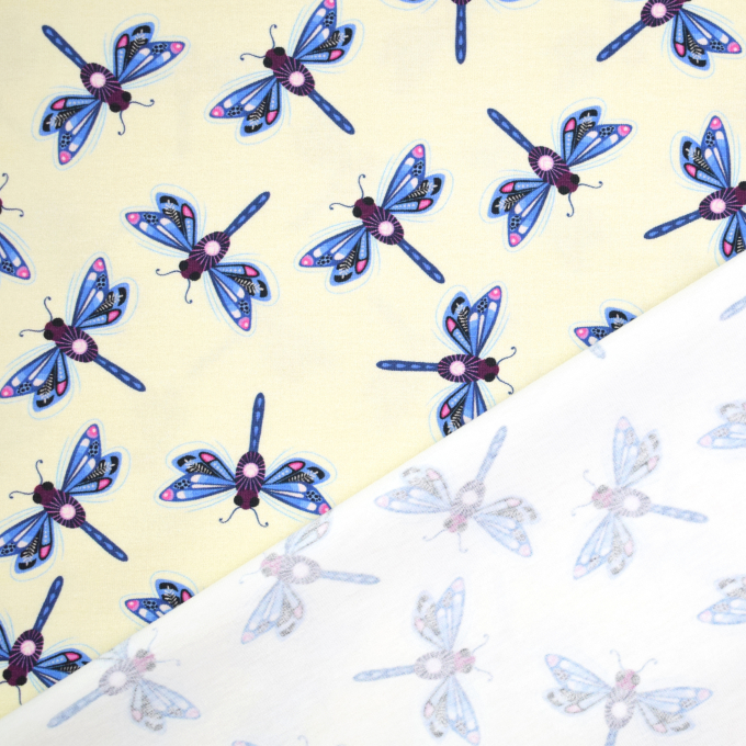 Baumwolljersey Albstoffe Hamburger Liebe Beetles & Bugs Dragonfly, vanille