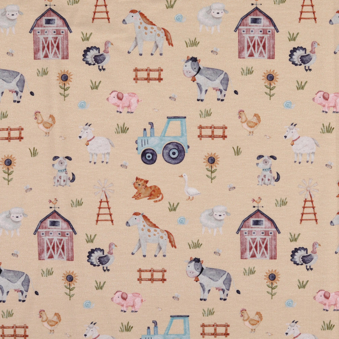 Baumwolljersey Animal Farm, beige