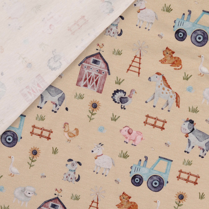 Baumwolljersey Animal Farm, beige