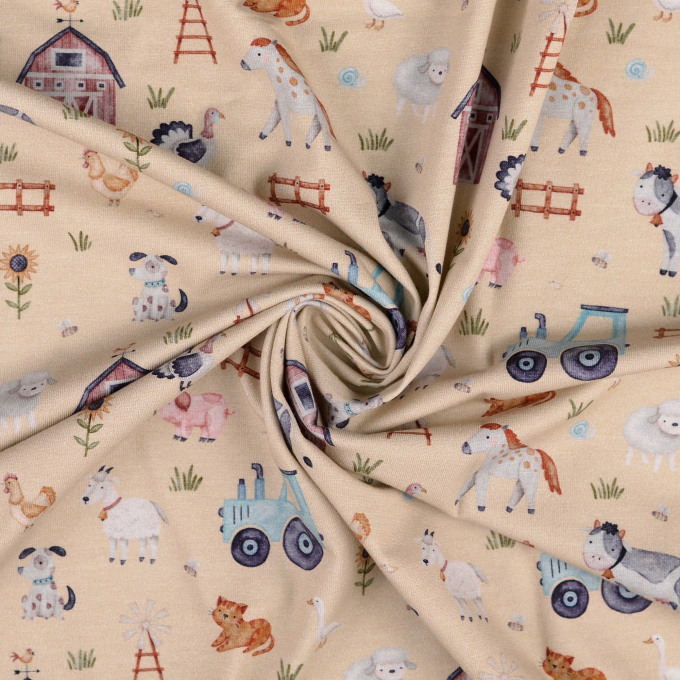 Baumwolljersey Animal Farm, beige