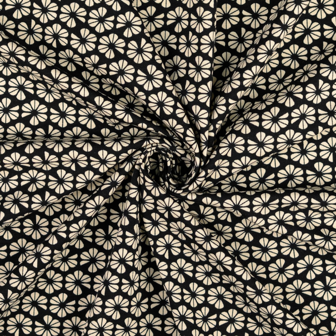 Tissu jersey de coton Fleurs, noir