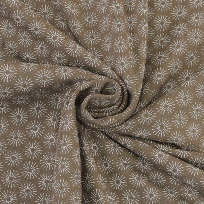 Tissu jersey de coton fleurs parapluies, taupe