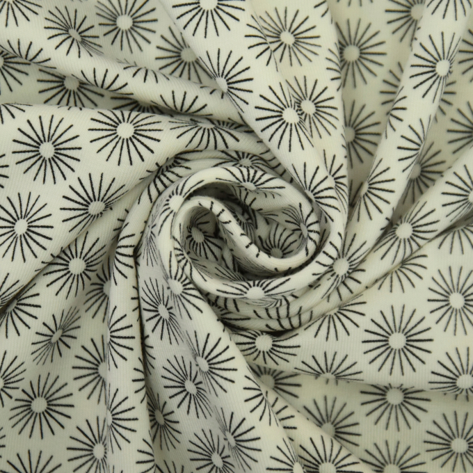 Tissu jersey de coton fleurs parapluies, blanc cassé