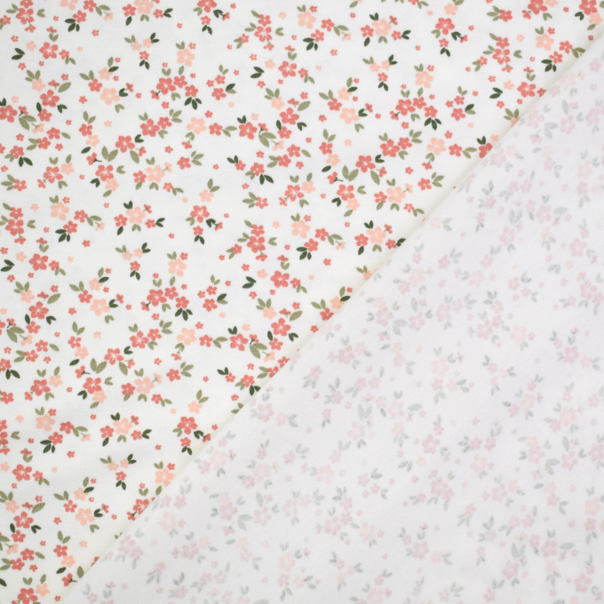 Tissu jersey de coton prairie fleurie, blanc cassé